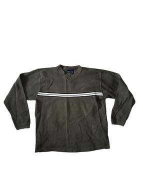 Cherokee Green Long Sleeve V-Neck Sweater with Striped Band